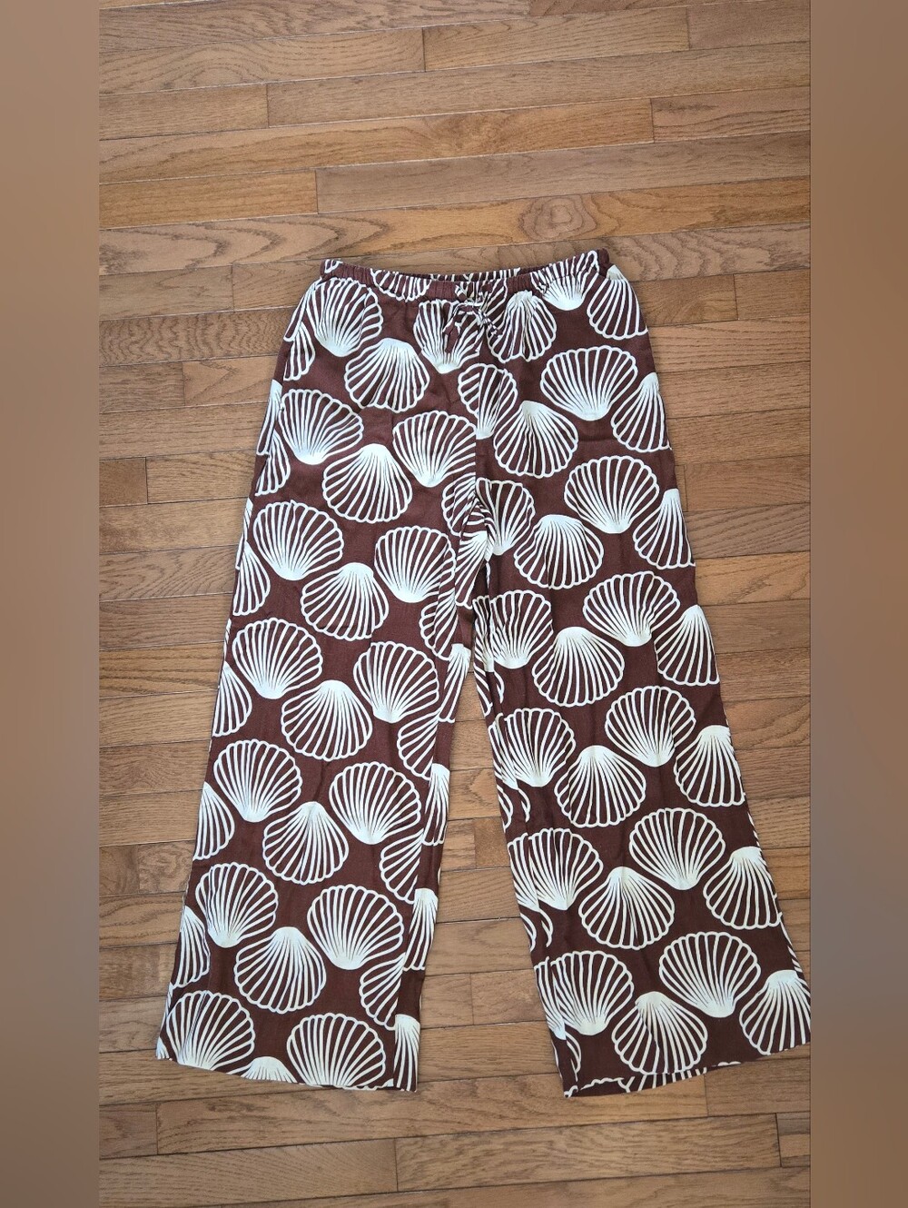 Sincerely Jules Linen Blend Browm Seashell Print Wide Leg Pants Small